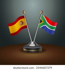 Spain and South Africa table flags relation  with gradient backgrund. Vector Illustration