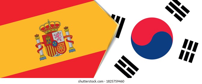 Spain and South Korea flags, two vector flags symbol of relationship or confrontation.