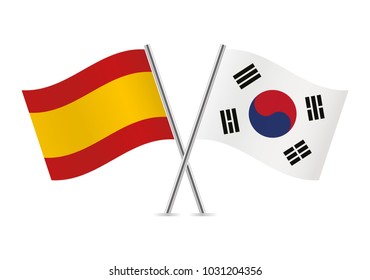 Spain and South Korea flags. Vector illustration.