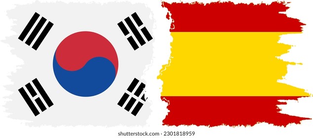 Spain and South Korea grunge flags connection, vector