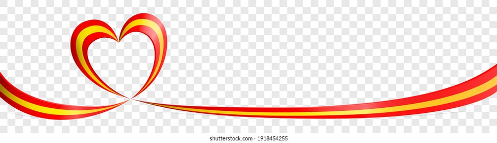 Spain Spanish flag heart ribbon banner on transparent background vector illustration