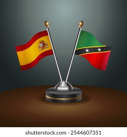 Spain and ST. Kitts Nevis table flags relation  with gradient backgrund. Vector Illustration