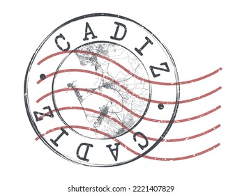Cádiz, Spain Stamp Map Postal. Silhouette Seal Roads and Streets. Passport Round Design. Vector Icon. Design Retro Travel National Symbol.