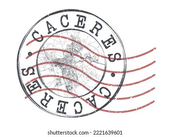 Cáceres‎, Cáceres, Spain Stamp Map Postal. Silhouette Seal Roads and Streets. Passport Round Design. Vector Icon. Design Retro Travel National Symbol.