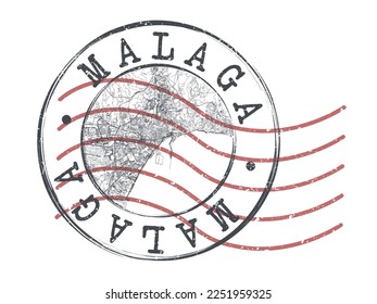 Málaga, Spain Stamp Map Postal. Silhouette Seal Roads and Streets. Passport Round Design. Vector Icon. Design Retro Travel National Symbol.