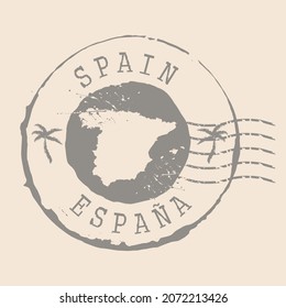 Spain Stamp Postal. Map Silhouette rubber Seal.  Design Retro Travel. Seal of Map Spain grunge  for your web site design, app, UI.  EPS10.