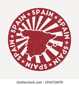 Spain stamp. Travel red rubber stamp with the map of the country, vector illustration. Can be used as insignia, logotype, label, sticker or badge of Spain.