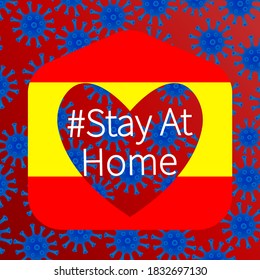 Spain stay at home.Spain caution virus.Stay safe,stay inside home.Prevention from virus.Coronavirus danger and public health risk disease and flu outbreak.Vector illustration.
