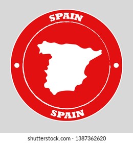 Spain sticker in circle on red background in white circle