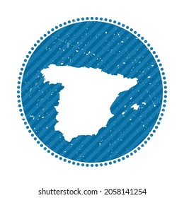 Spain striped retro travel sticker. Badge with map of country, vector illustration. Can be used as insignia, logotype, label, sticker or badge of Spain.