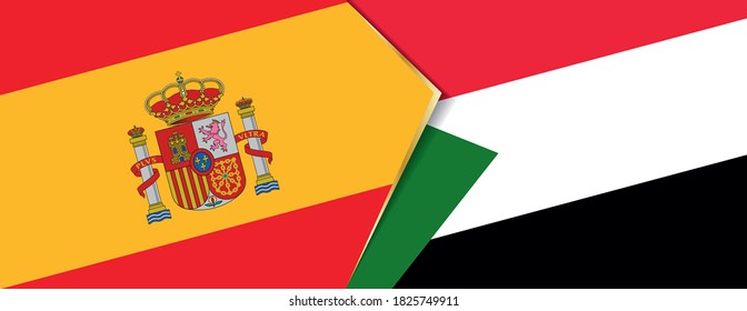 Spain and Sudan flags, two vector flags symbol of relationship or confrontation.