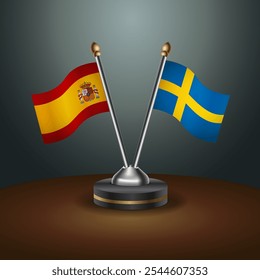 Spain and Sweden table flags relation  with gradient backgrund. Vector Illustration