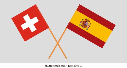 Spain and Switzerland. The Spanish and Swiss flags. Official proportion. Correct colors. Vector illustration