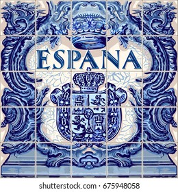 Spain symbol Spanish ceramic tiles vector lapis blue illustration