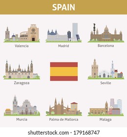 Spain. Symbols of cities. Vector set