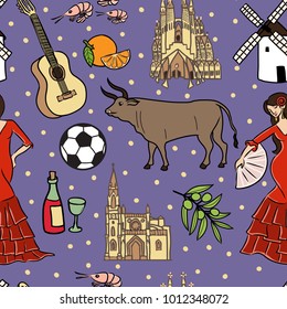 Spain symbols seamless pattern