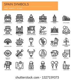 Spain Symbols , Thin Line and Pixel Perfect Icons