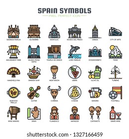 Spain Symbols , Thin Line and Pixel Perfect Icons