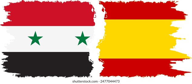 Spain and Syria grunge flags connection, vector