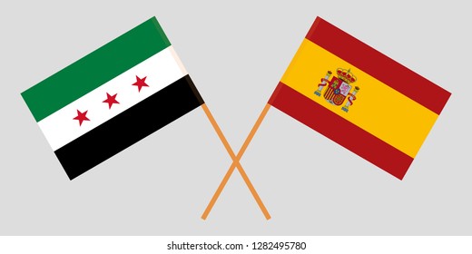 Spain and Syria Interim Government. The Spanish and Syrian flags. Official proportion. Correct colors. Vector illustration