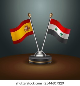 Spain and Syria table flags relation  with gradient backgrund. Vector Illustration