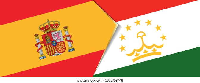 Spain and Tajikistan flags, two vector flags symbol of relationship or confrontation.