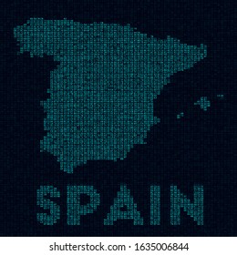 Spain tech map. Country symbol in digital style. Cyber map of Spain with country name. Classy vector illustration.