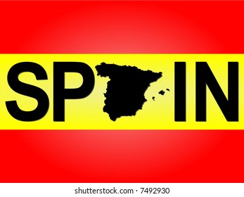 Spain text with map on Spanish flag illustration