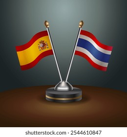 Spain and Thailand table flags relation  with gradient backgrund. Vector Illustration