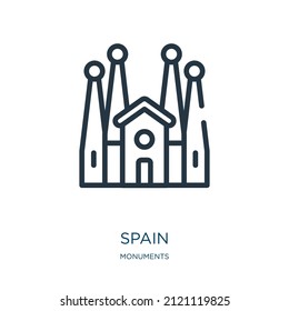 spain thin line icon. country, spanish linear icons from monuments concept isolated outline sign. Vector illustration symbol element for web design and apps.