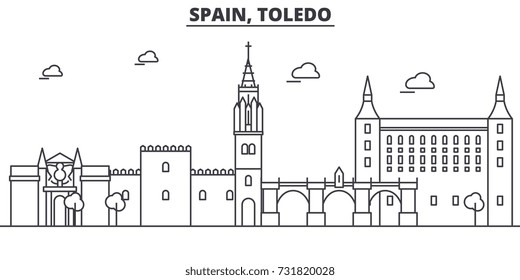Spain, Toledo architecture line skyline illustration. Linear vector cityscape with famous landmarks, city sights, design icons. Landscape wtih editable strokes
