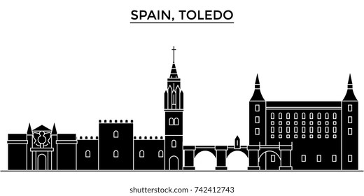 Spain, Toledo architecture vector city skyline, travel cityscape with landmarks, buildings, isolated sights on background
