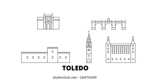 Spain, Toledo line travel skyline set. Spain, Toledo outline city vector illustration, symbol, travel sights, landmarks.