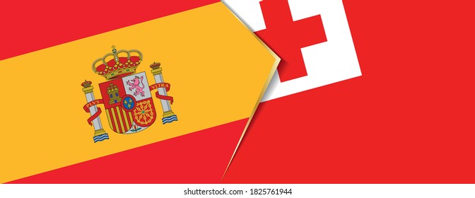 Spain and Tonga flags, two vector flags symbol of relationship or confrontation.