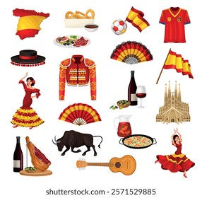 Spain Traditional Symbol and Object Vector Set