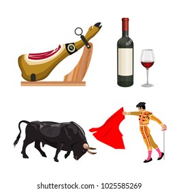 Spain traditional symbols set. Vector illustration isolated on white background
