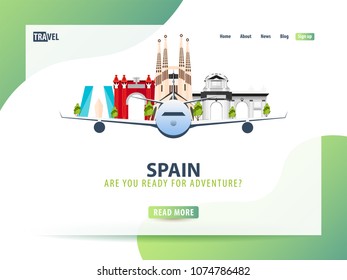 Spain. Travel banner or web template for web site or landing page. Time to travel. Vector UI illustration