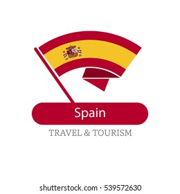 Spain The Travel Destination logo - Vector travel company logo design - Country Flag Travel and Tourism concept t shirt graphics - vector illustration