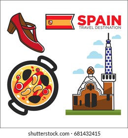 Spain travel destination promotional banner with customs illustration