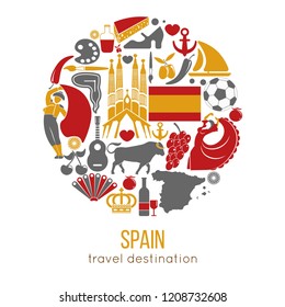 Spain travel destination promotional poster with customs vector illustrations
