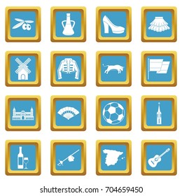 Spain travel icons set in azure color isolated vector illustration for web and any design