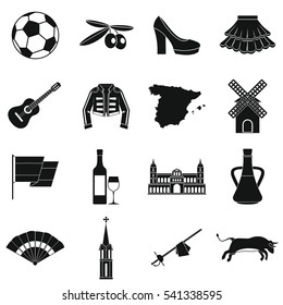 Spain travel icons set. Simple illustration of 16 Spain travel vector icons for web