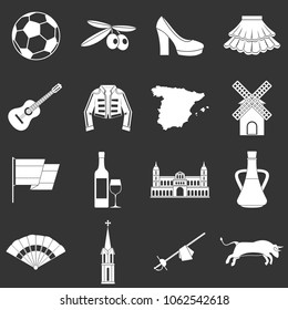 Spain travel icons set vector white isolated on grey background 