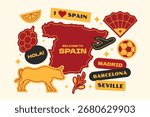 Spain travel stickers elements collection in flat style.