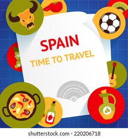 Spain travel tourist attractions time to travel background template vector illustration