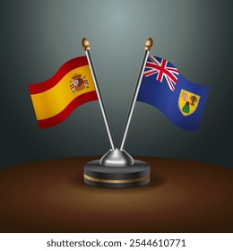 España y Turquía y Caicos banderas de la tabla de relación con el fondo de gradiente. Ilustración vectorial