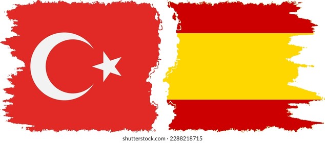Verbindung zwischen Spanien und der Türkei mit Grunge-Flaggen, Vektorgrafik