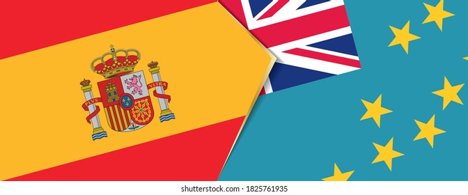 Spain and Tuvalu flags, two vector flags symbol of relationship or confrontation.