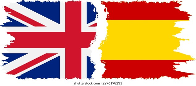 Spain and UK grunge flags connection, vector