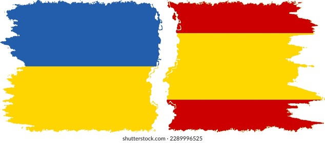 Spain and Ukraine grunge flags connection, vector